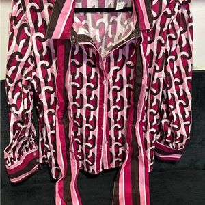 New York & Company Pink and Brown Geometric Shirt